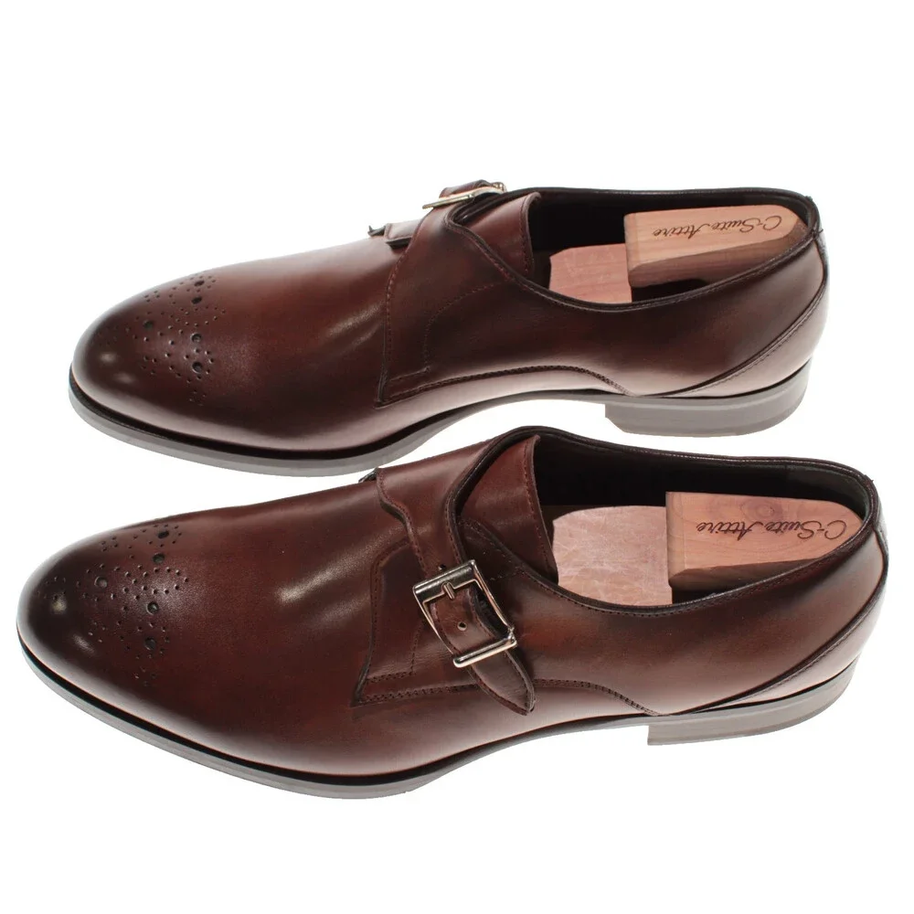 Pastori NWB Single Monk Strap Dress Shoes Size 10.5 US in Brown Leather